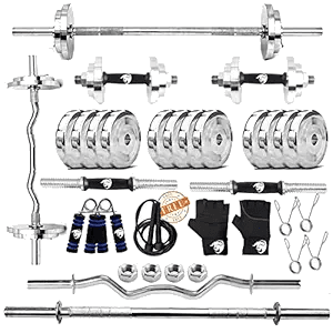 BULLAR Steel Home Gym Set with Straight Rod, Curl Bar and Steel Weight Plates product image